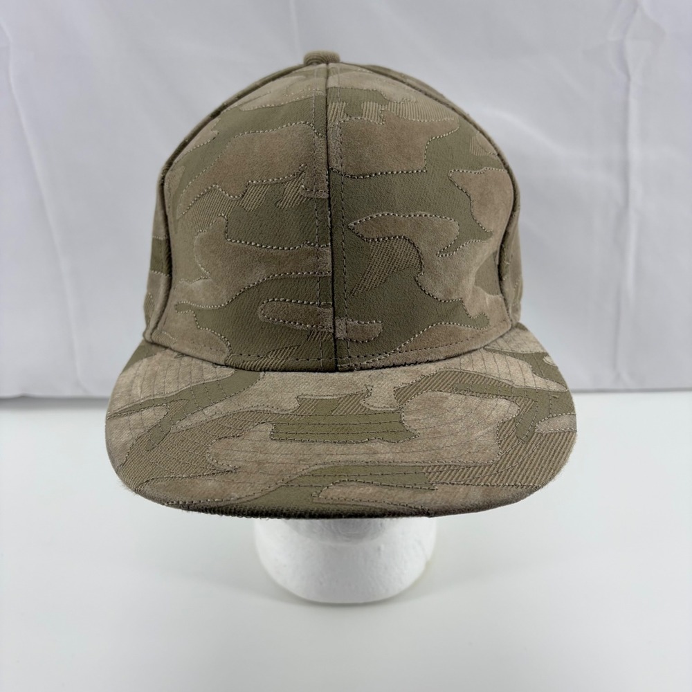 City Hunter Camo Baseball Cap Tan Olive Faux Suede Textured Fitted Hat Size S